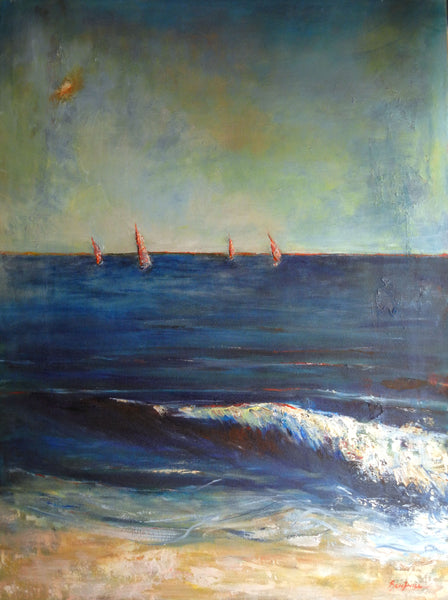 Beach Surf and Sailboats 48x36