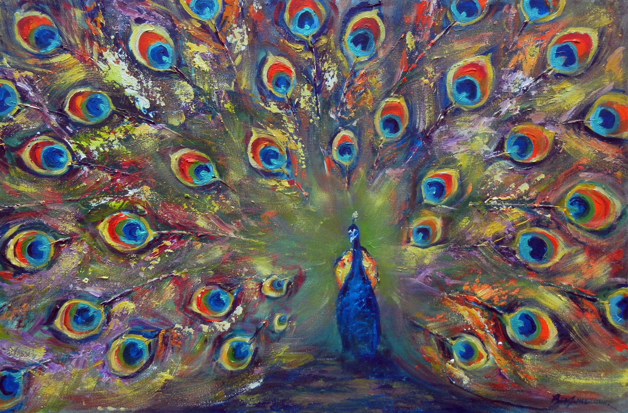 水彩画★Peacock★Colin Lamb作 Peacock 36x24 – BenWill Studio