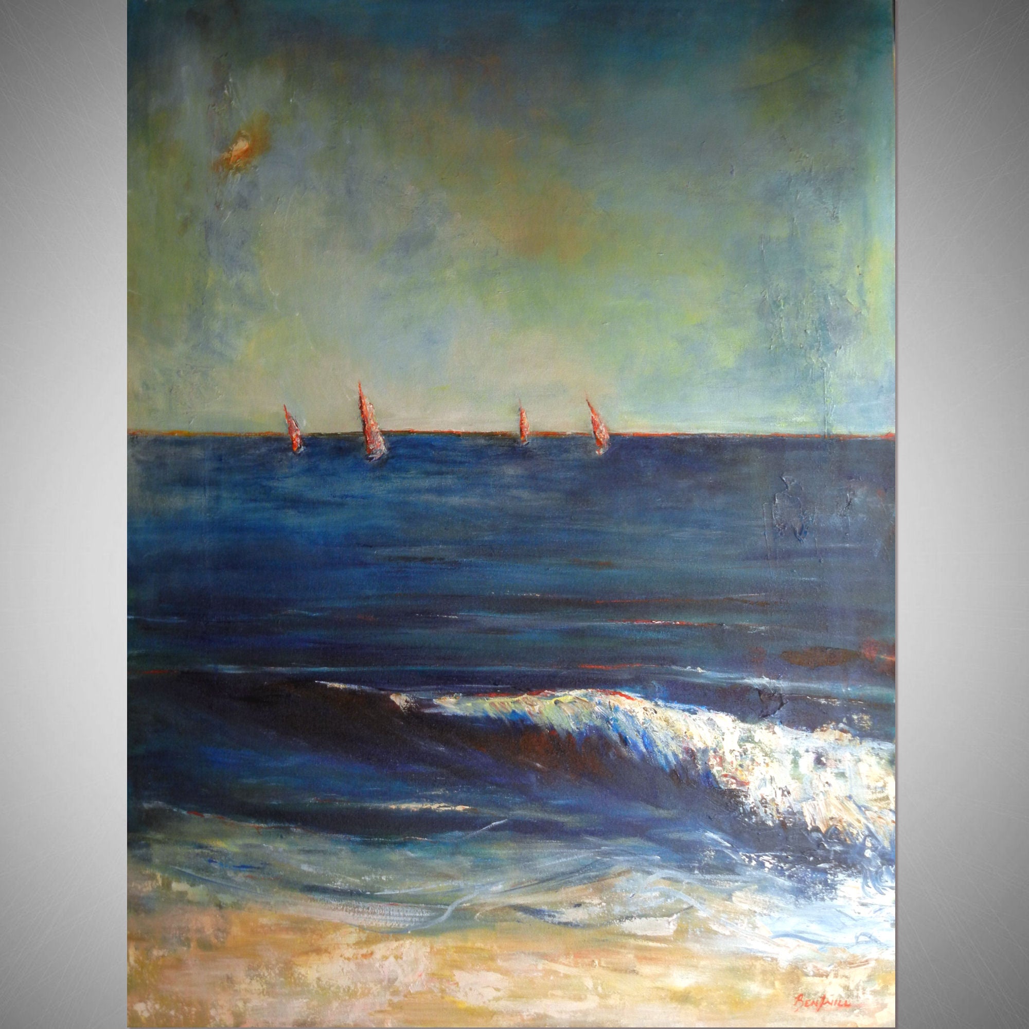 Beach Surf and Sailboats 48x36